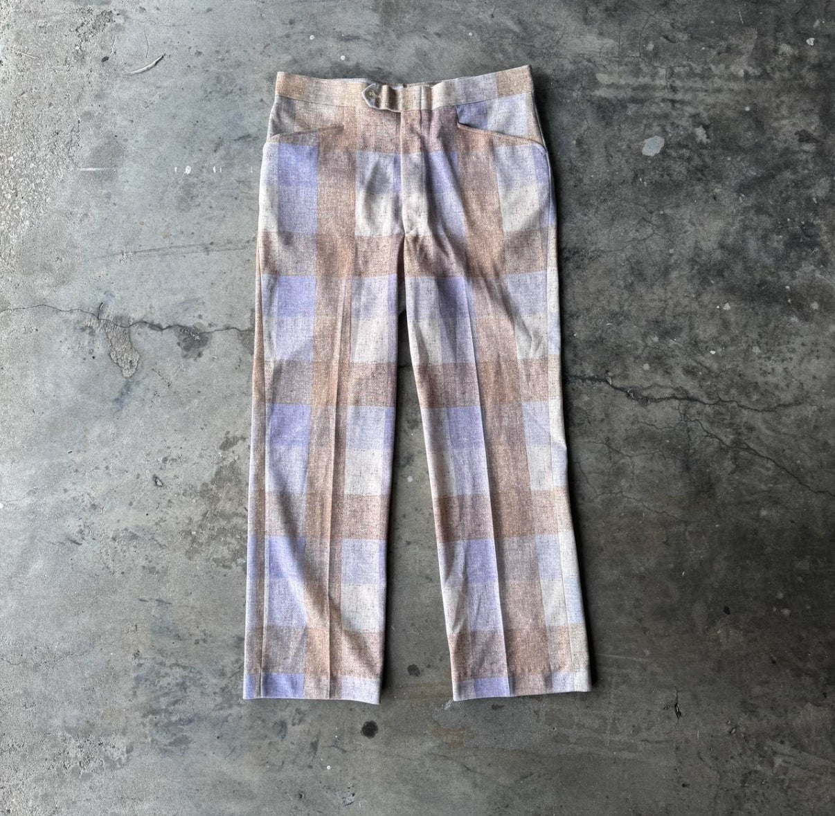1970s Pastel Plaid Dress Pants 34x29