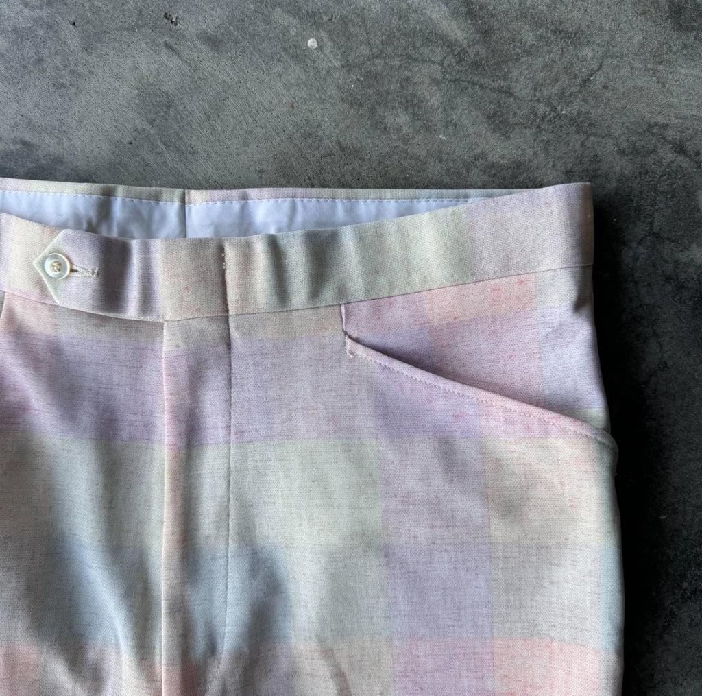 1970s Colorful Plaid Pastel Dress Pants 34x29