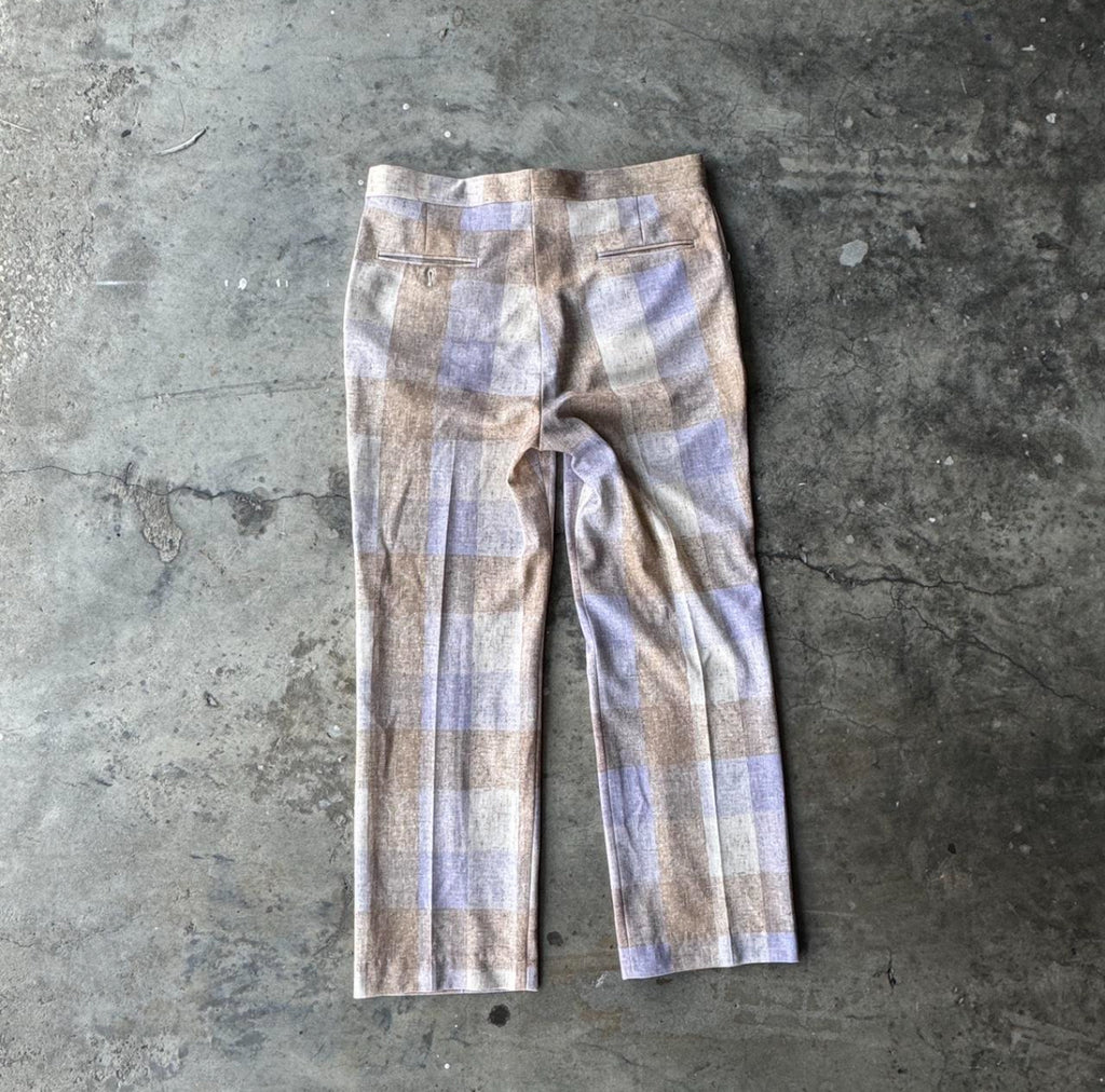 1970s Pastel Plaid Dress Pants 34x29