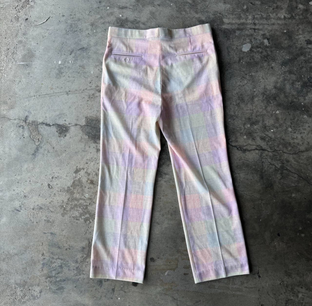 1970s Colorful Plaid Pastel Dress Pants 34x29