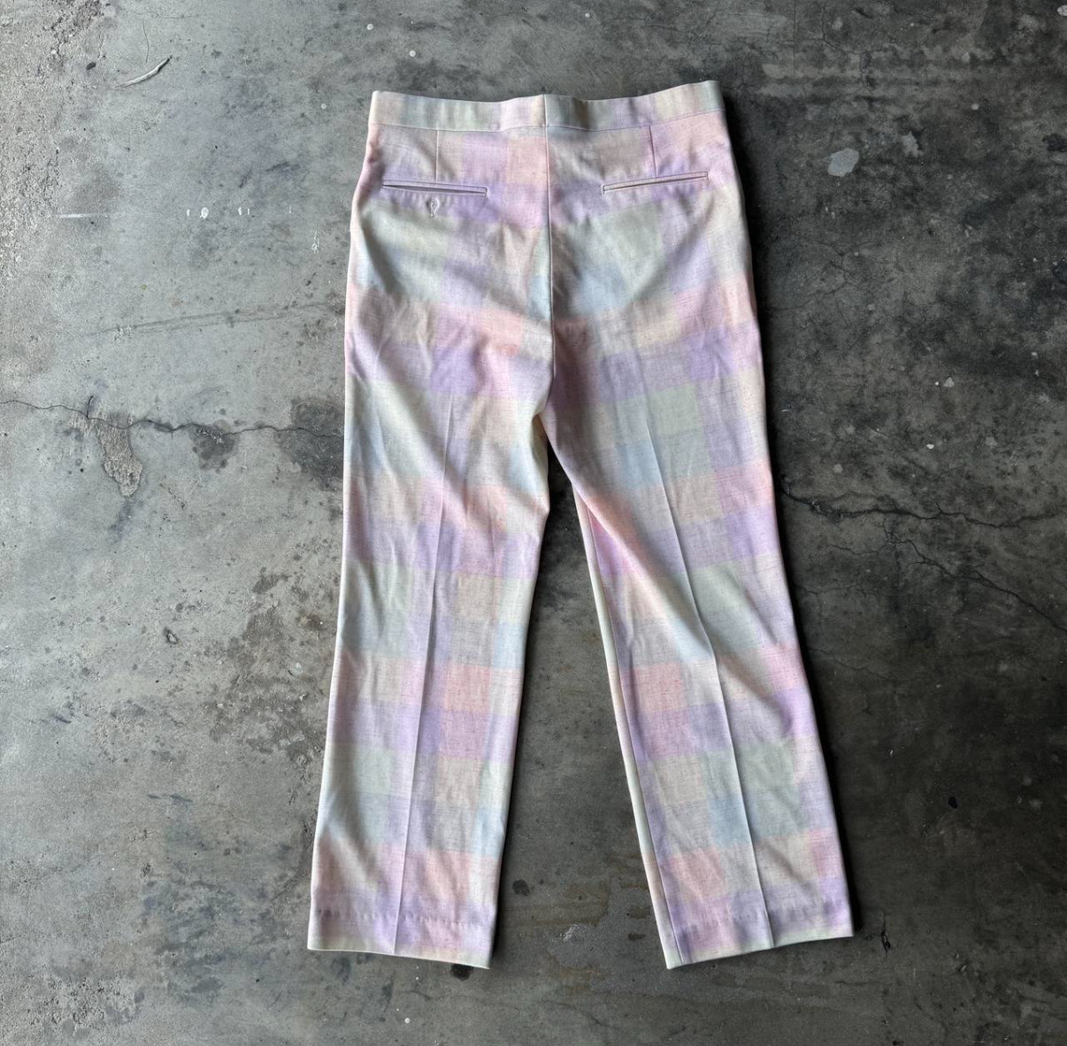 1970s Colorful Plaid Pastel Dress Pants 34x29
