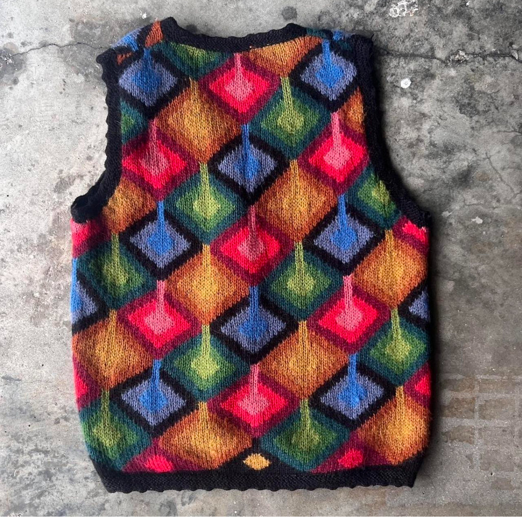 1980s Colorful Soft Alpaca Wool Vest M
