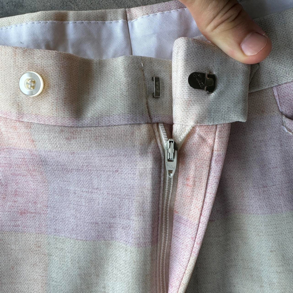 1970s Colorful Plaid Pastel Dress Pants 34x29