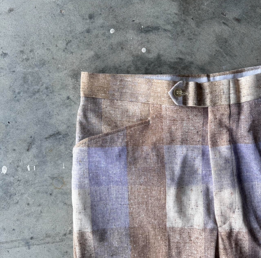 1970s Pastel Plaid Dress Pants 34x29