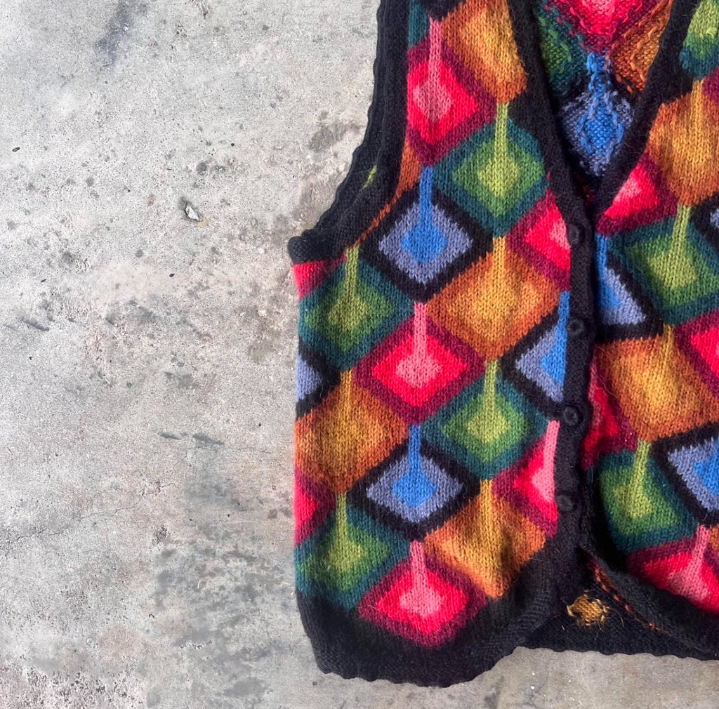 1980s Colorful Soft Alpaca Wool Vest M
