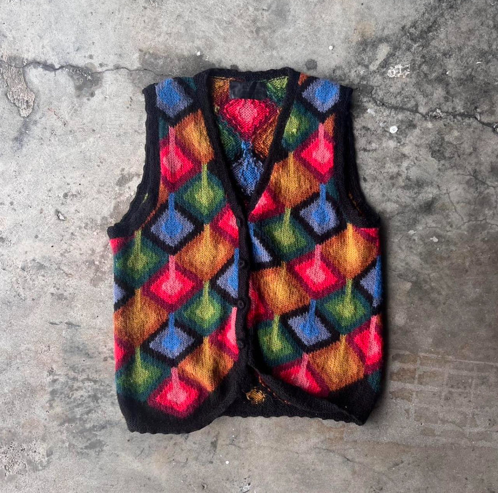 1980s Colorful Soft Alpaca Wool Vest M