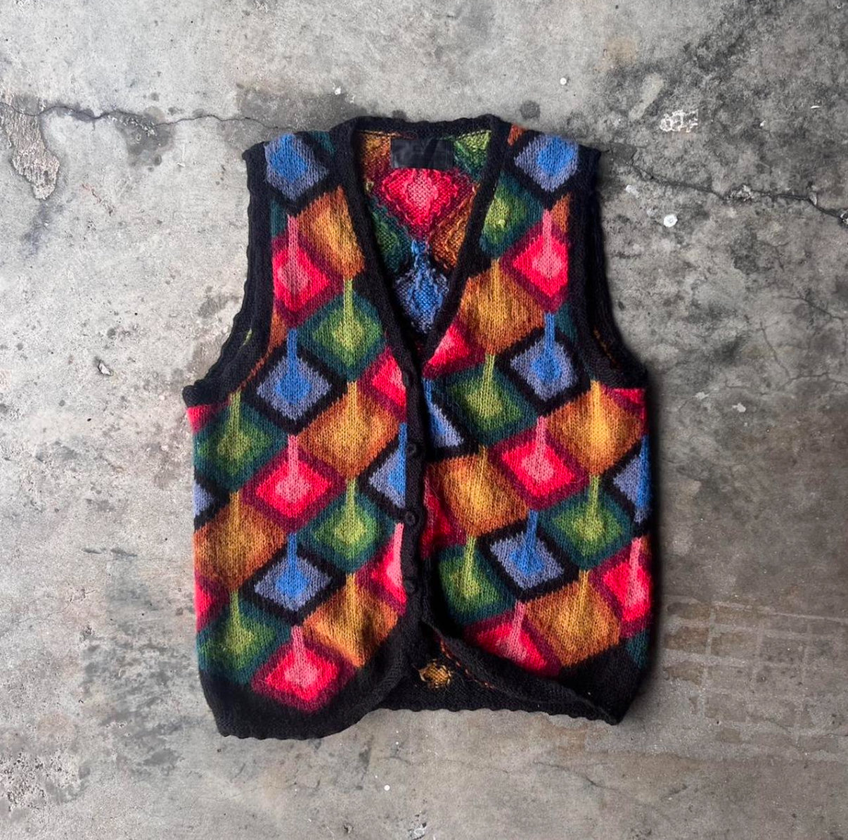 1980s Colorful Soft Alpaca Wool Vest M
