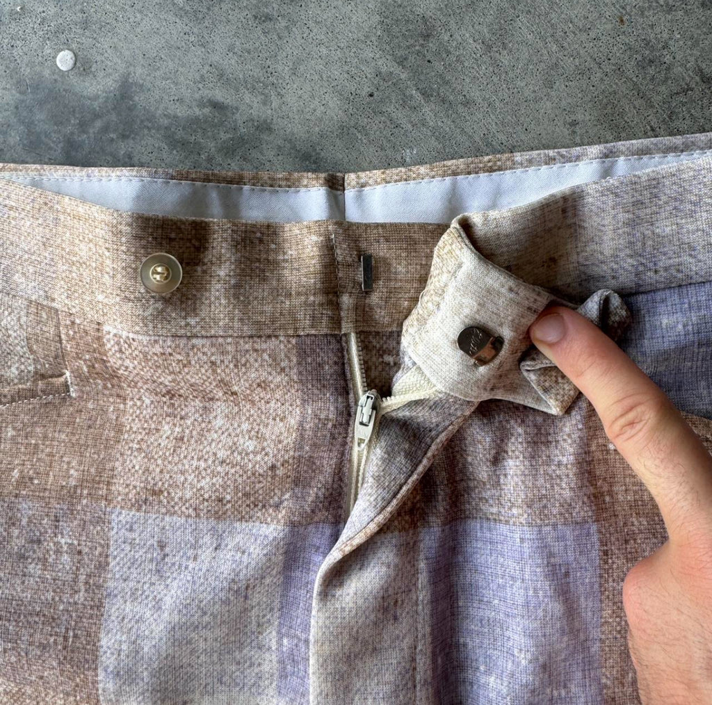1970s Pastel Plaid Dress Pants 34x29
